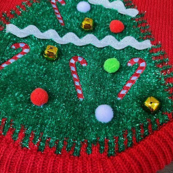 Dog Christmas Sweater Tree Red Green Medium Bells Winter - Picture 3 of 8